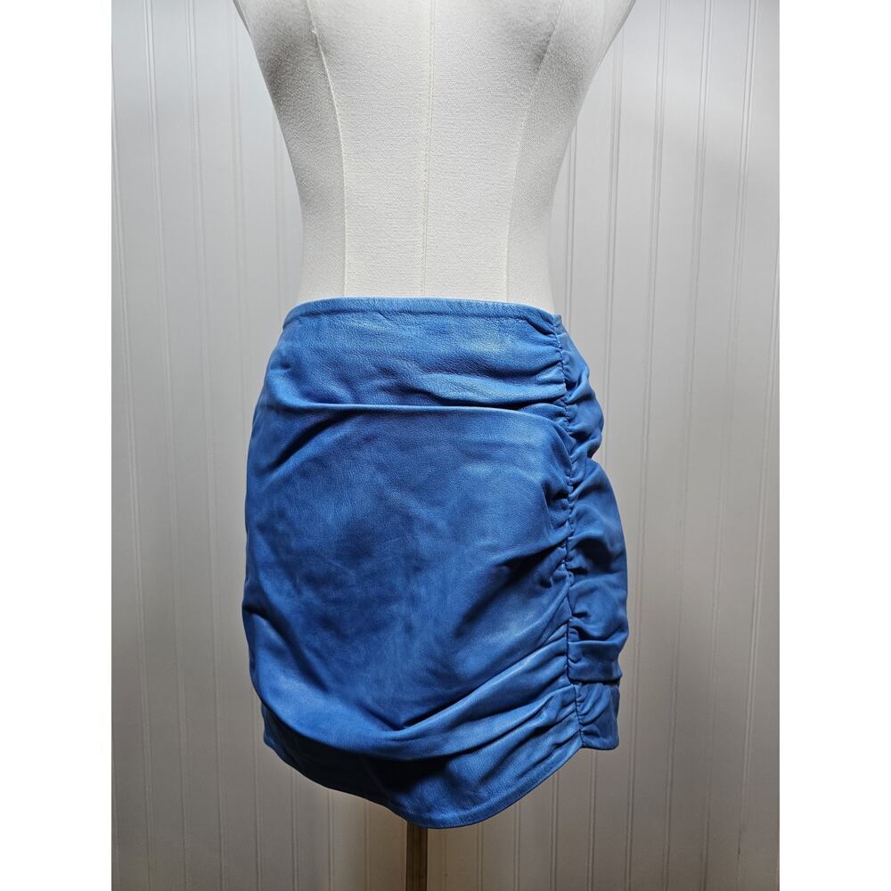 Lamarque X Revolve‎ Aricia Faded Jean Lambskin Leather Mini Skirt Blue 4 NWT